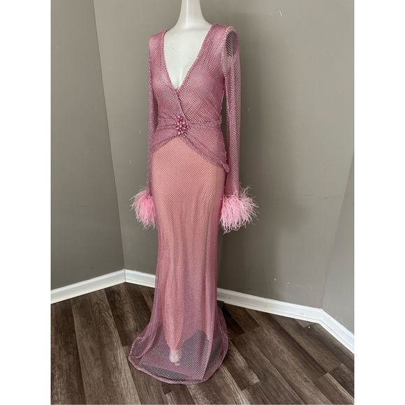 PATBO Feather-trimmed crystal-embellished mesh maxi dress - Picture 8 of 15